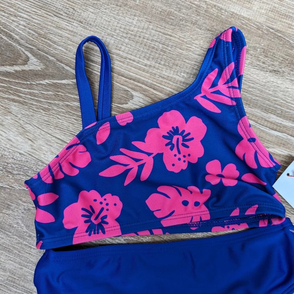 NWT Cat & Jack Tropical Blue Pink Floral Girls Bikini Size XS (4/5)